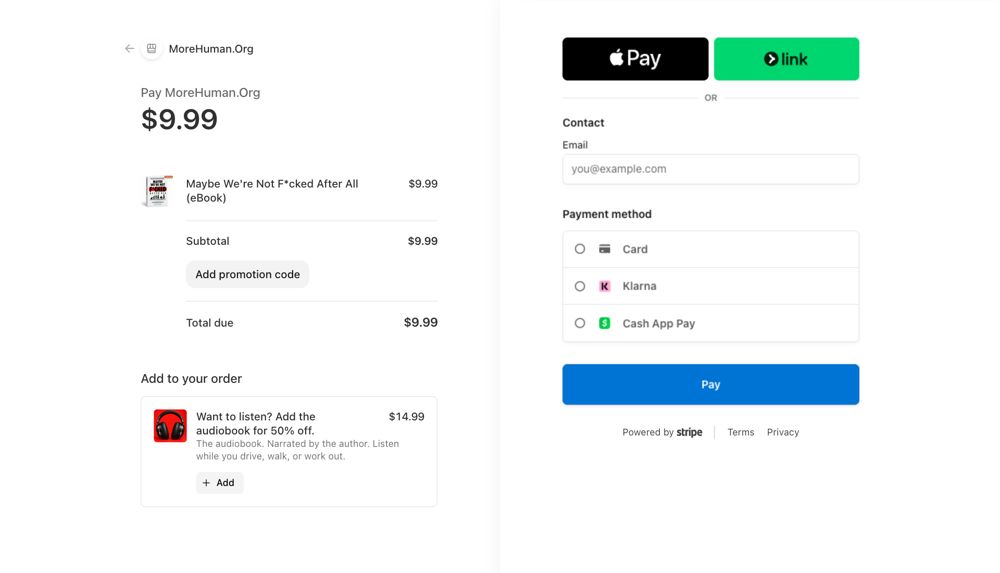 Screenshot: book checkout with an audiobook order bump