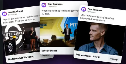 Three Facebook ads Iggy AI drafted for the workshop