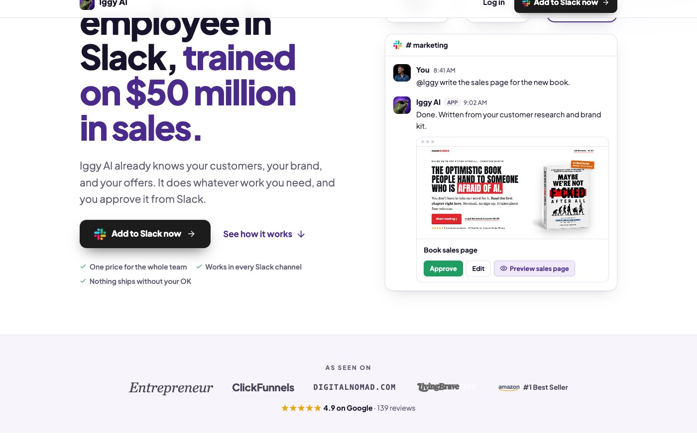 Screenshot of this Iggy AI sales page